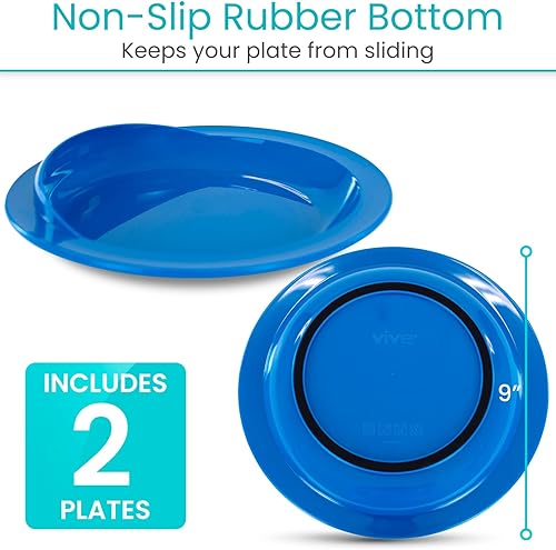 Miniatura 5 de Vive Plato a prueba de derrames, 9 pulgadas (paquete de 2)  Plato con pared para discapacitados, discapacitados, adultos mayores con necesidades