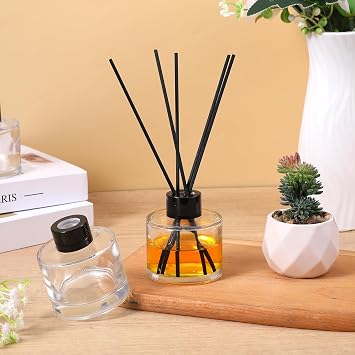 10 Sets Reed Diffuser Bottle Empty Refillable Fragrance Glass Diffuser Bottles 100ml Reed Diffuser Bottle Empty Glass Diffuser Bottles Jars with Caps and Black Rattan Stick for Living Room Home Replac