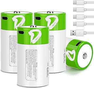 Lithium Rechargeable D Batteries 4 Pack,7500mWh High Capacity 1.5V Li-ion D Batteries with 4 in 1 USB-C Charge Cable,Long Lasting D Cell Batteries(4Pcs)