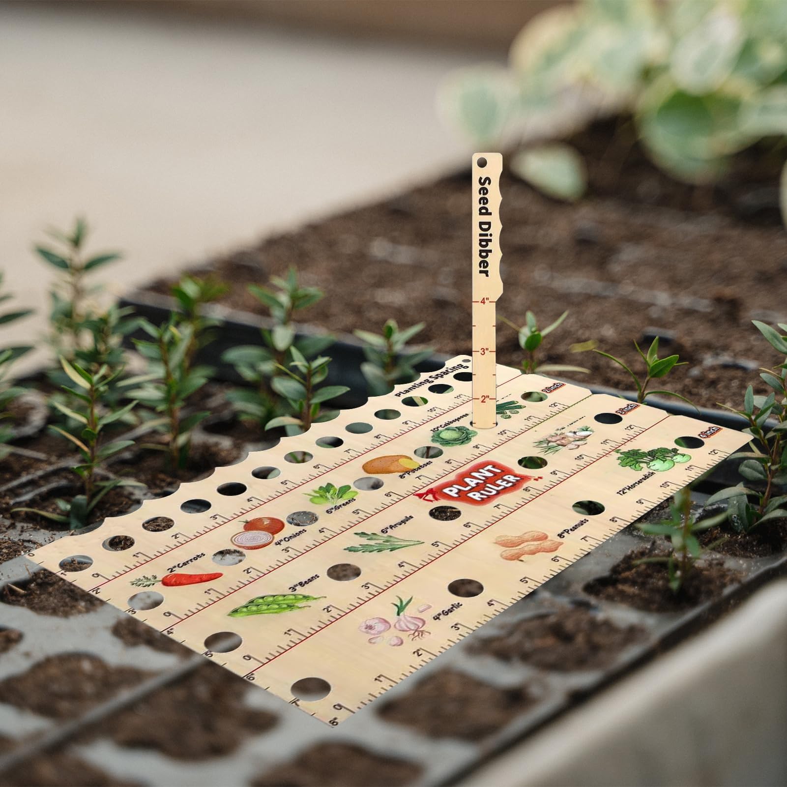 Seed Spacing Ruler Wooden Wooden Plant Spacing Ruler With Dibber ...