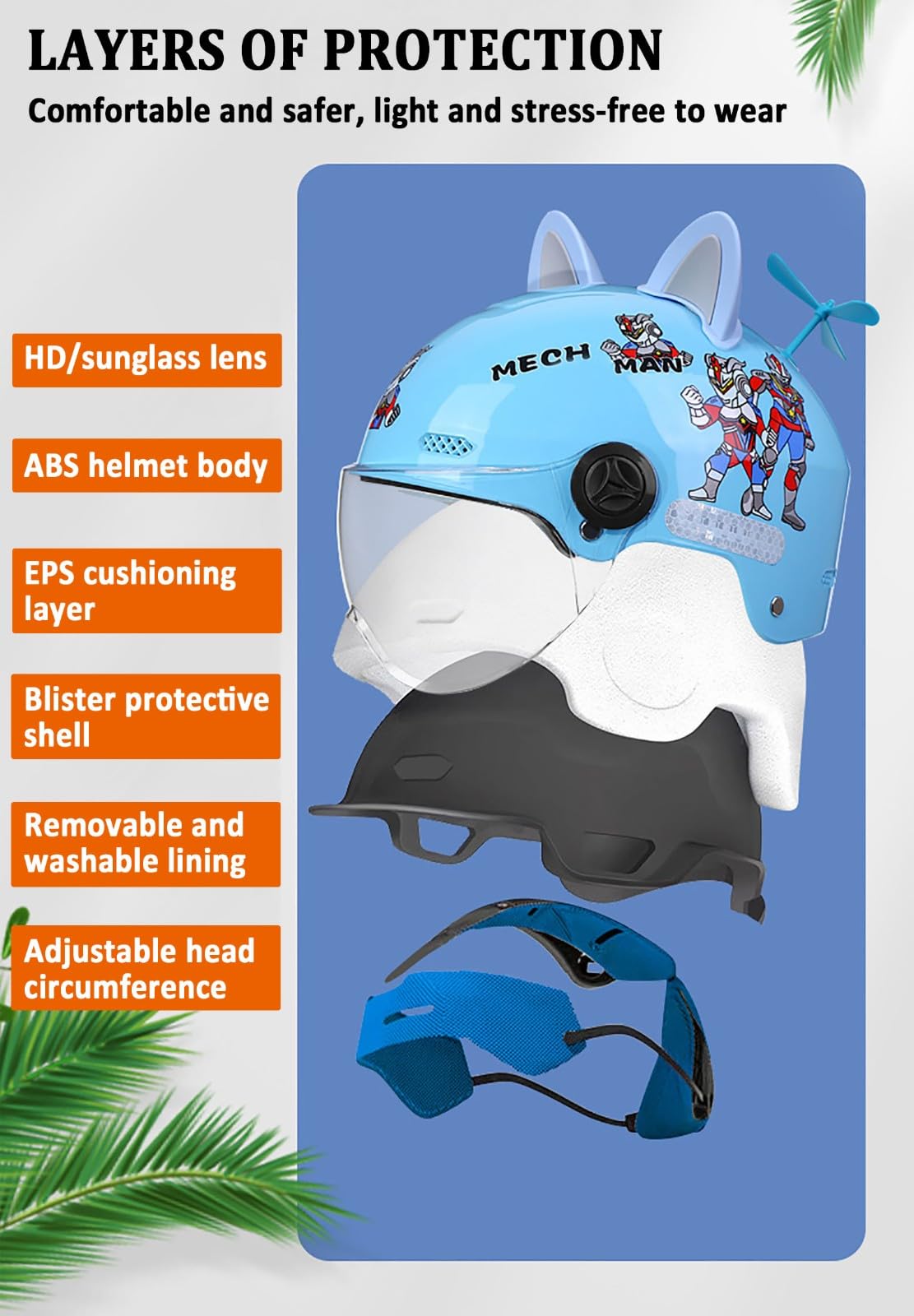 Casco Jet Per Moto Per Bambini Con Visiera Parasole, Casco Aperto Per Bambini E Bambine Dai 4 Ai 12 Anni, Casco Per Ciclomotore Per Bambini Omologato ECE 22.06