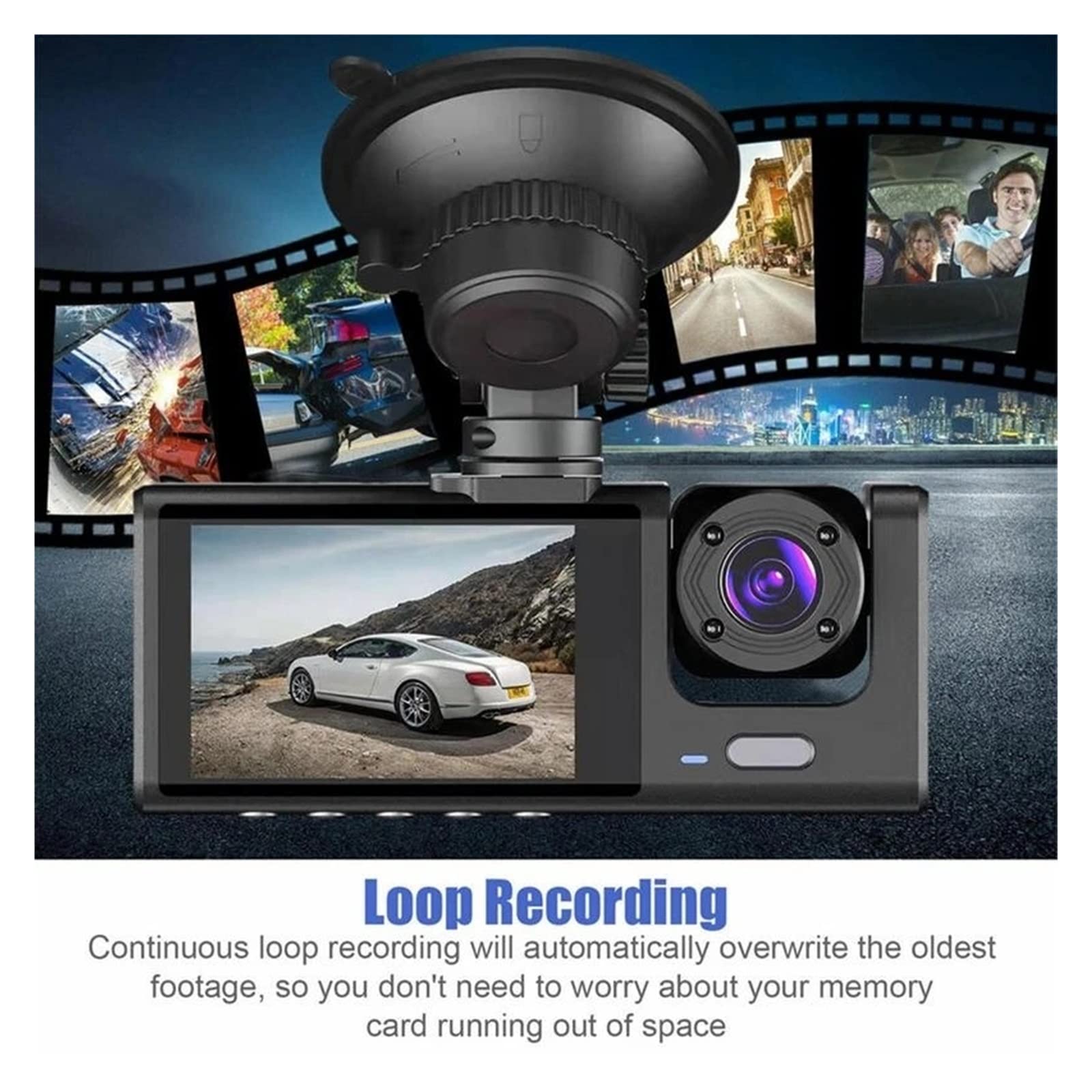 Przód kamery samochodowej Full HD 1080P 3 kamera kamera na deskę rozdzielczą do samochodu 2 Cal ekran Dashcam czarna skrzynka sterownik wideorejestrator samochodowy kamera tylna akcesoria samochodowe