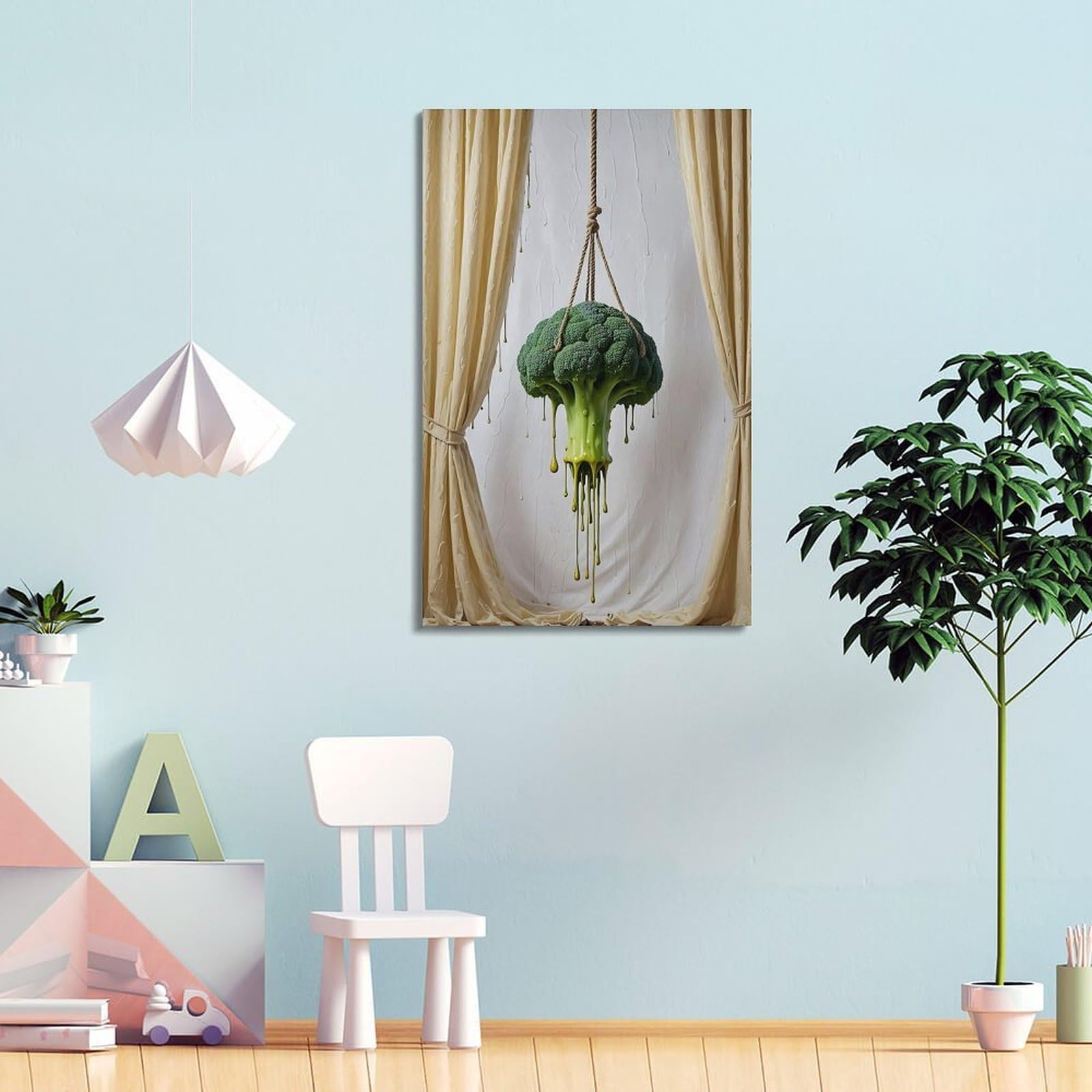 DLJGDS Surreal Wandposter zum Aufhängen, Brokkoli-Gemüse, dekoratives Gemälde, Leinwand, Wandposter und moderne Familienschlafzimmer-Dekoration, 50 x 75 cm