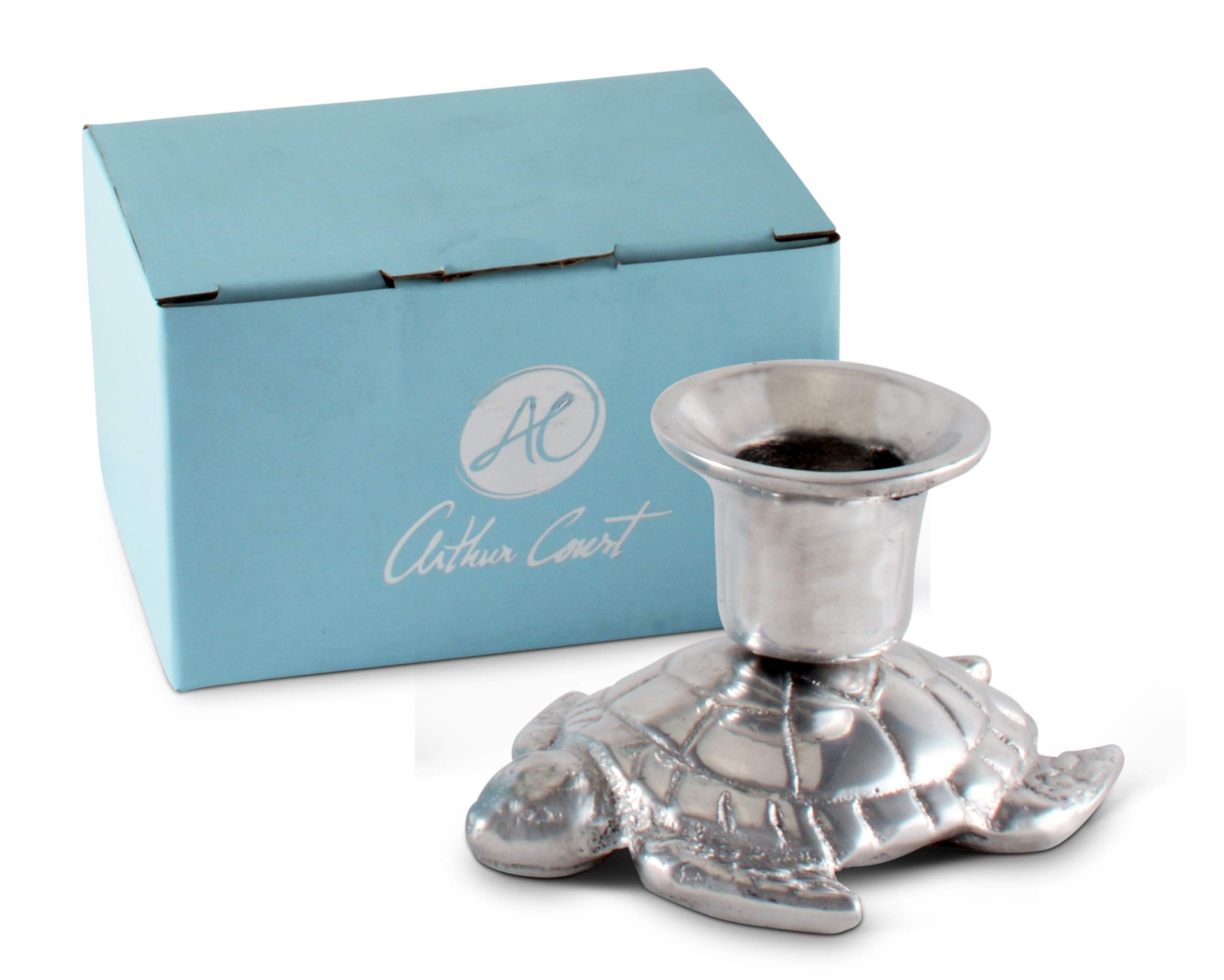 Arthur Court Aluminum Metal Sea Turtle Coastal Candle Holders/Taper Candlestick - Perfect for Outdoor Table or Ocean décor 2.25" Tall