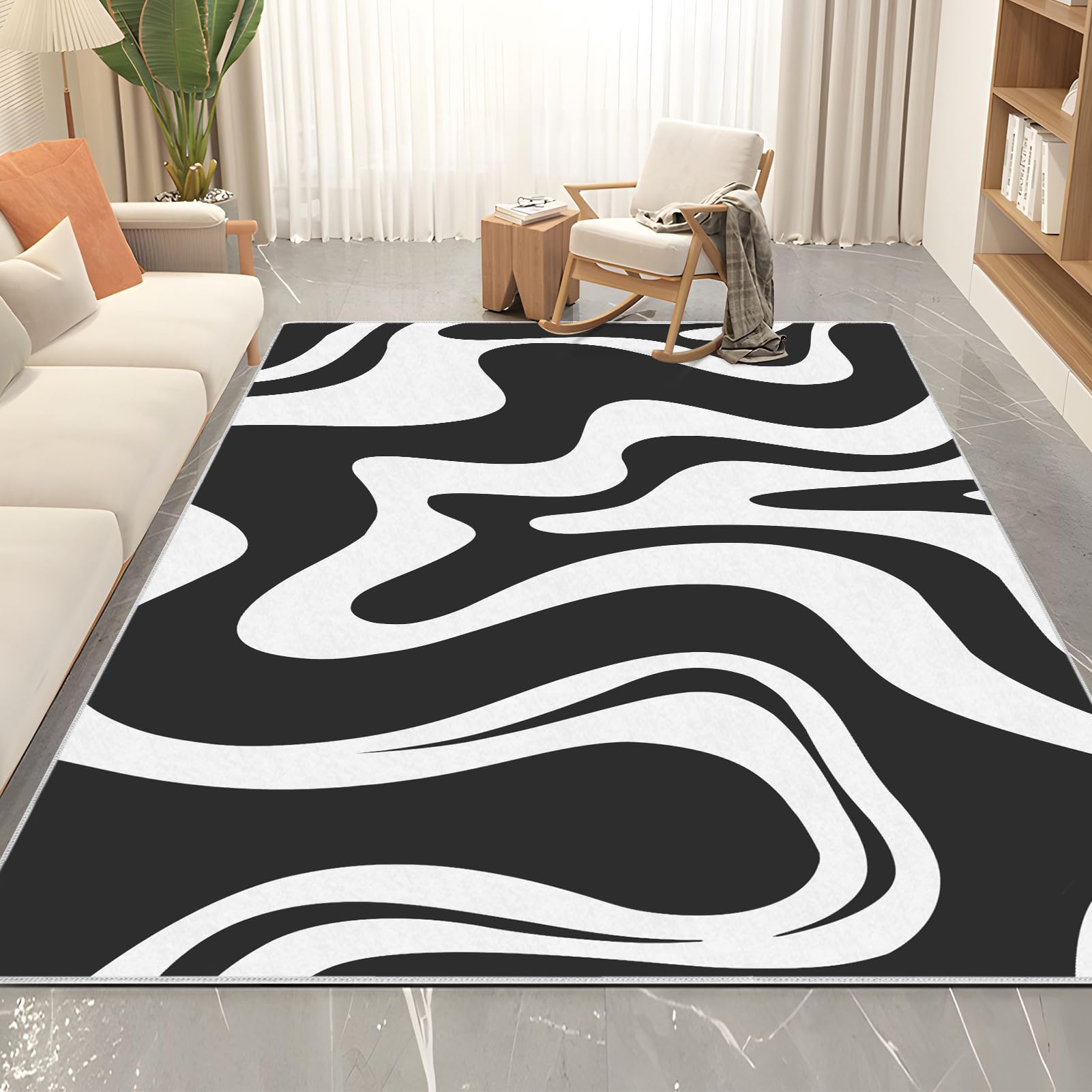 Amazon.com: Ksriylm Modern Black and White Wave Area Rug 4x6 Large ...