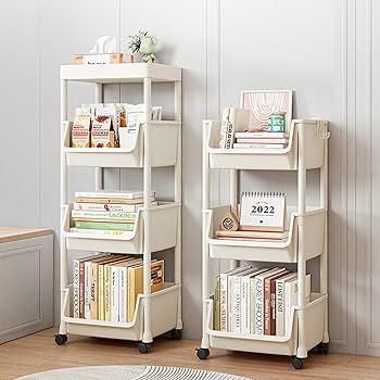 子ども絵本棚　北欧風　白井産業おもちゃワゴン付き Amazon.co.jp: キッチンワゴン おもちゃ収納 絵本ラック 収納棚