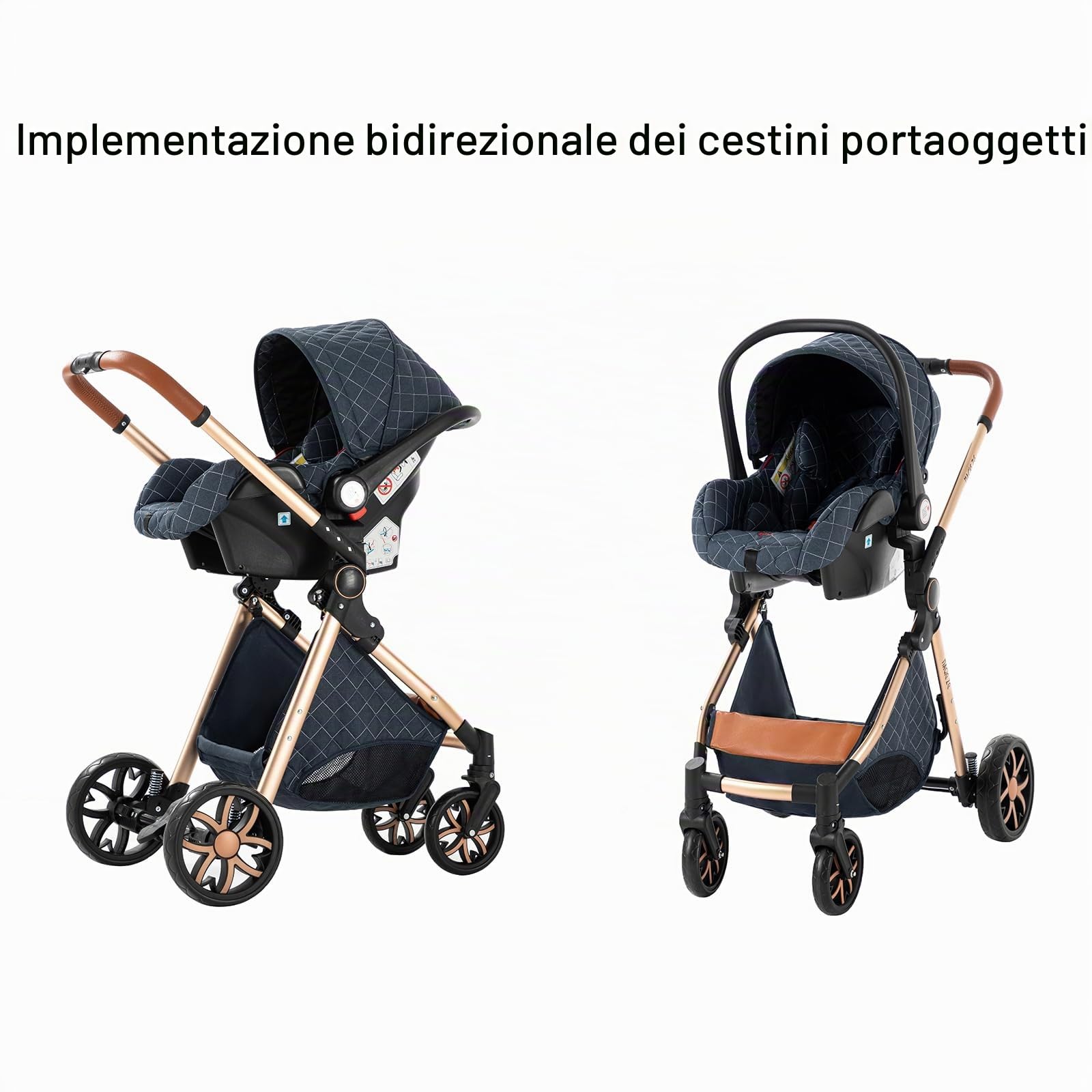 Sistema da viaggio 3-in-1, passeggino per neonati e bambini, con seggiolino, tettuccio regolabile, da 0 a 36 mesi (Blu Jeans)