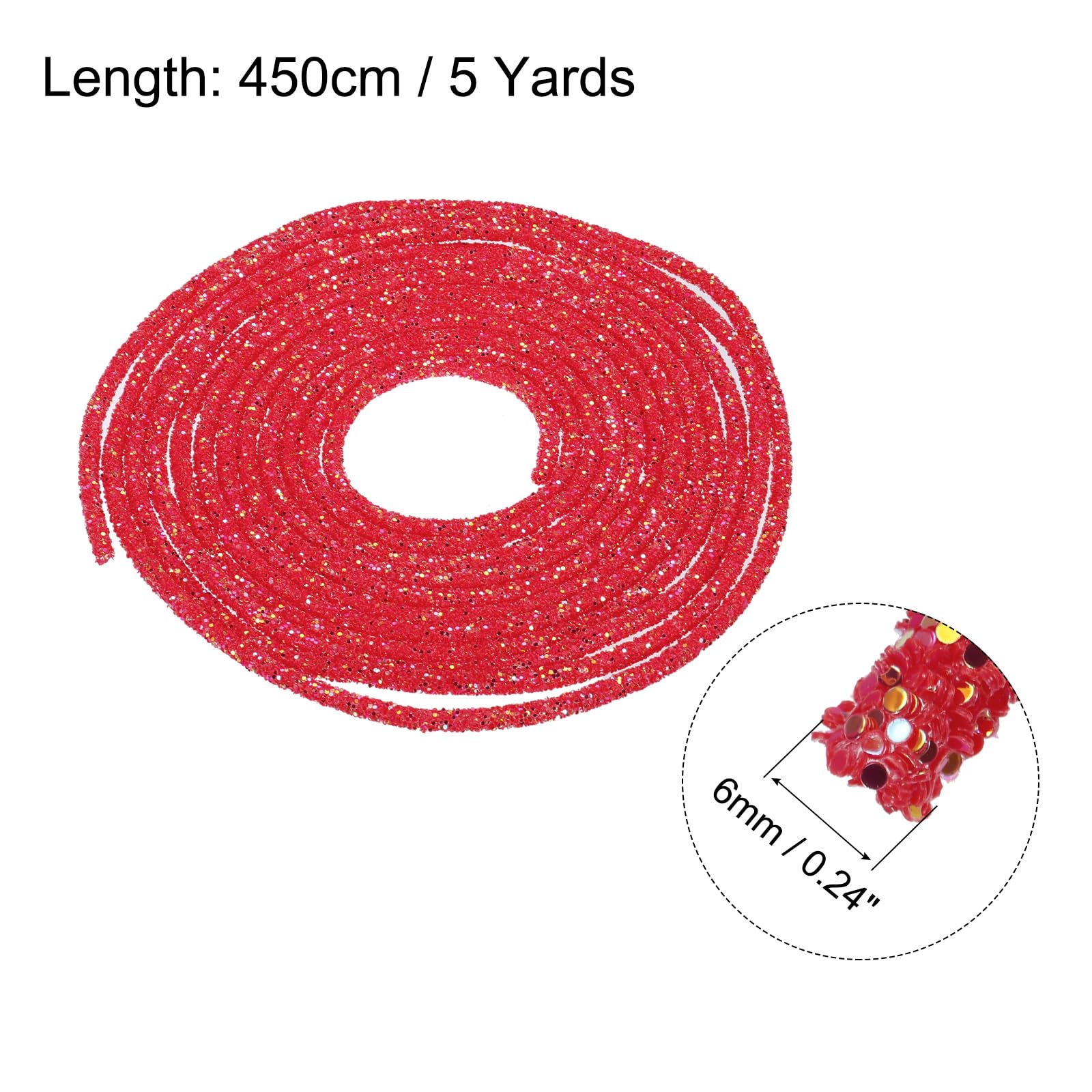 sourcing map 5 Yard 6mm 0.24 inch Glitter Sequins Rope Sequins Rhinestone Tube Cord for DIY Wedding Dresses Costume Clothing Shoes Jewelry Accessory Clear White — view 278