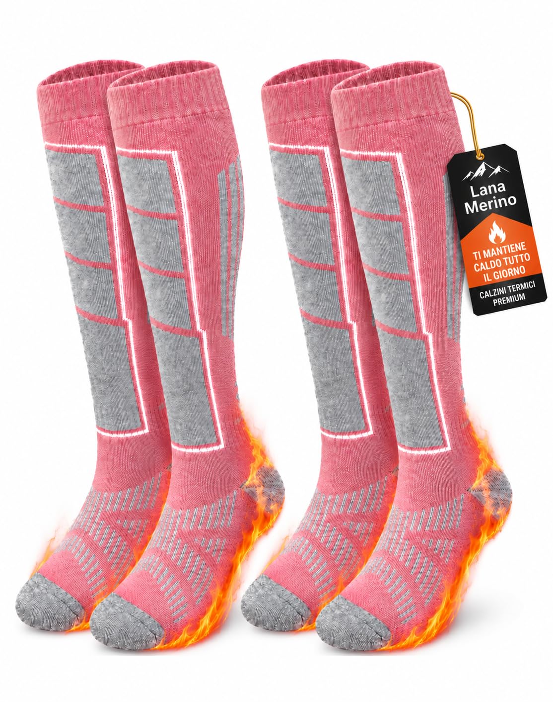 Vebroert Calze da Sci e Trekking Uomo Donna 2 Paia Calzini Lunghi Termici in Lana Merino per Montagna Calzettoni Invernali Caldi - Idea Regalo Natale Taglia EU 39-46