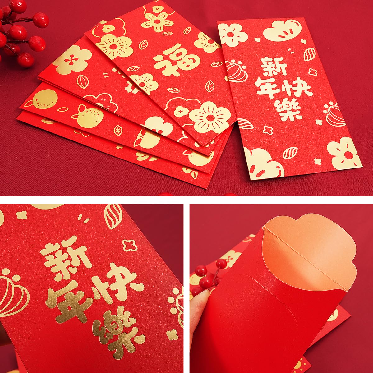 Red Envelopes Chinese New Year, 30 Pack 6 Styles Gold Foil Lucky Money Envelopes for Cash, 6.6 x 3.5inches - Image 3