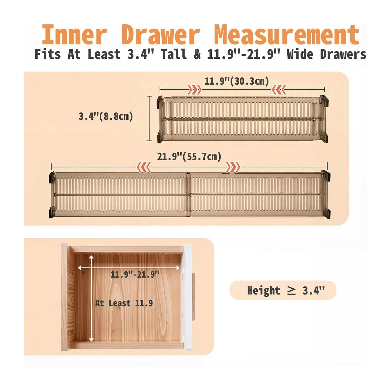 Schubladenteiler, verstellbare Länge von 28 bis 53,5 cm, Küchenaufbewahrung, Organizer, Kunststoff, transparent(8 Set)
