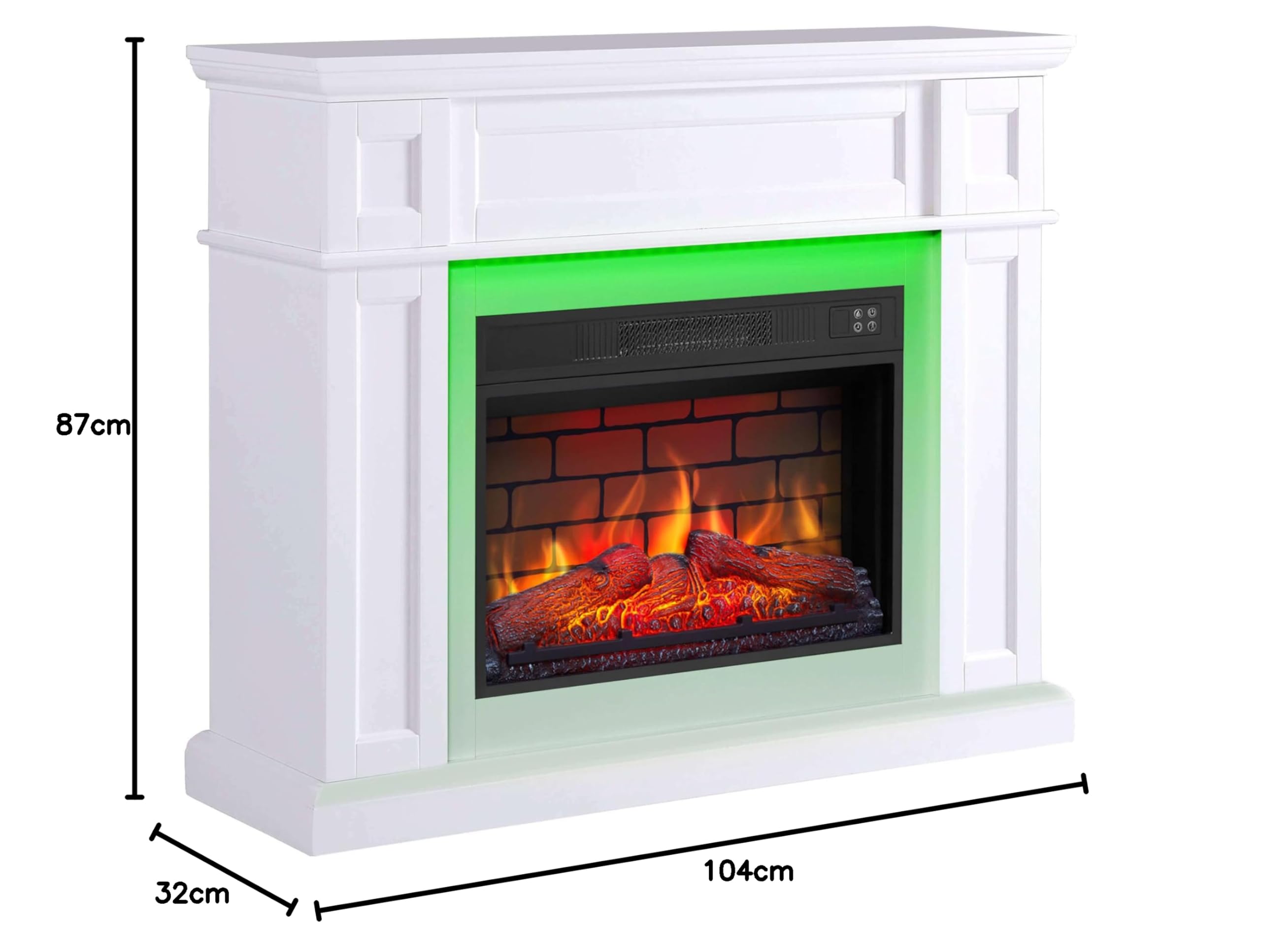 Kominek elektryczny LED ArtiFlame Linz AF23BS biały z dźwiękiem, 12 trybów ogrzewania 1800 W, timer, prawdziwy efekt płomienia, 3 poziomy jasności, ekskluzywny design, pilot