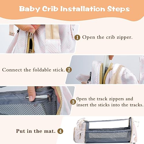 Miniatura 4 de Mochila para pañales, mochila de viaje portátil impermeable con bolsillo de pañuelos, cambiador de pañuelos, bolsas esenciales para bebés recién