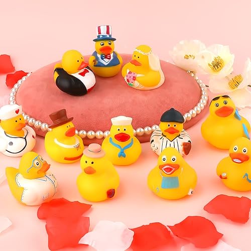 Miniatura 4 de 12 patos de goma surtidos bonitos juguetes de goma para el baño a granel con 12 diferentes apariencias de personajes juguetes de bañera para juegos