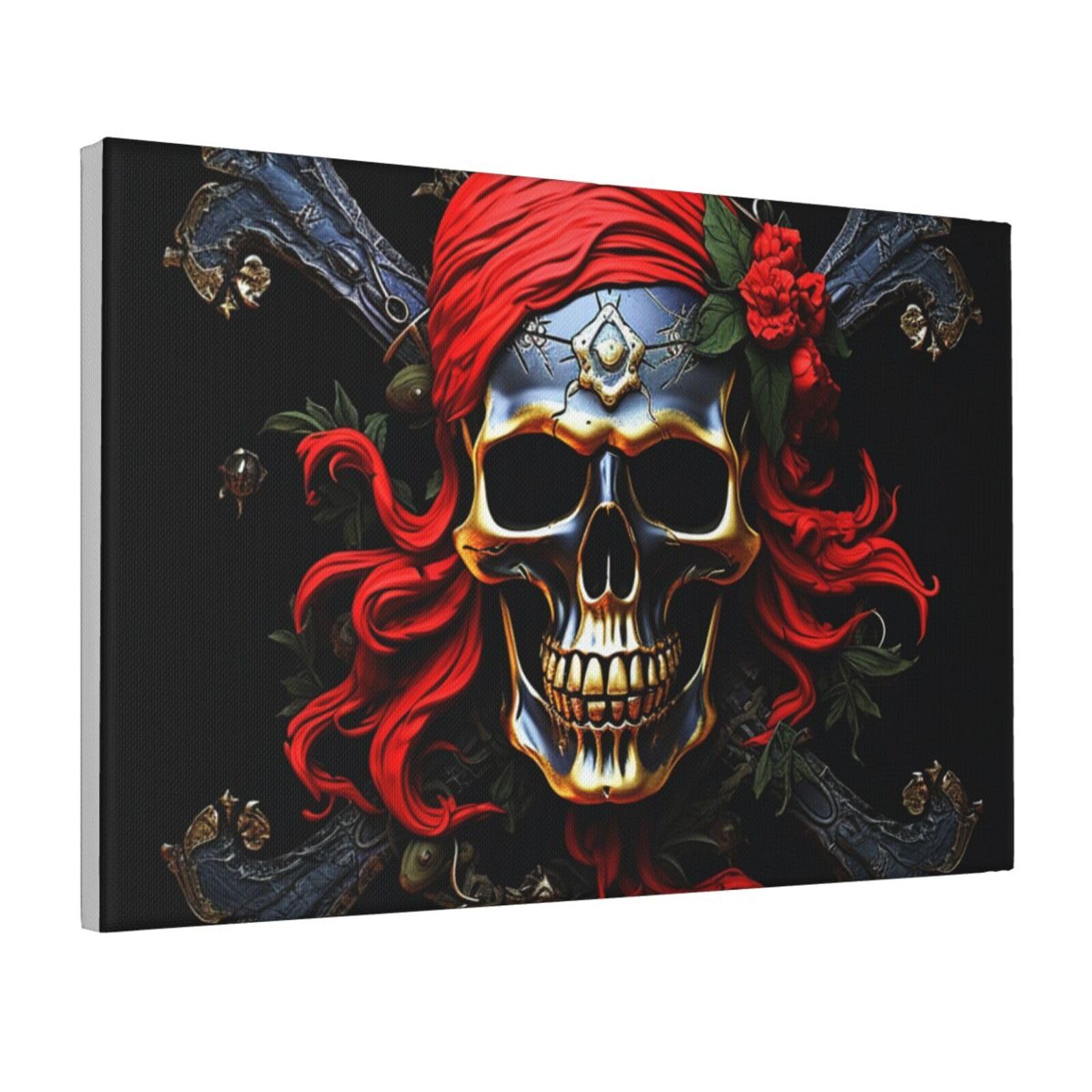 Framed Wall Art for Living Room Art Work, Pirate Skull Picture Prints Modern Office Wall Paintings Poster Aesthetic Wall Decorations for Home Decor Ready To Hang 8"x12"