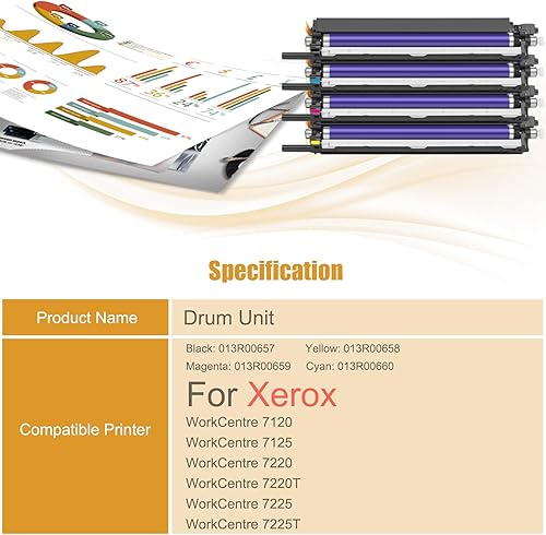 Miniatura 2 de Compatible con unidad de tambor Xerox 013R00657 013R00658 013R00659 013R00660, trabajo de alto rendimiento para impresora Xerox WorkCentre 7120 7125