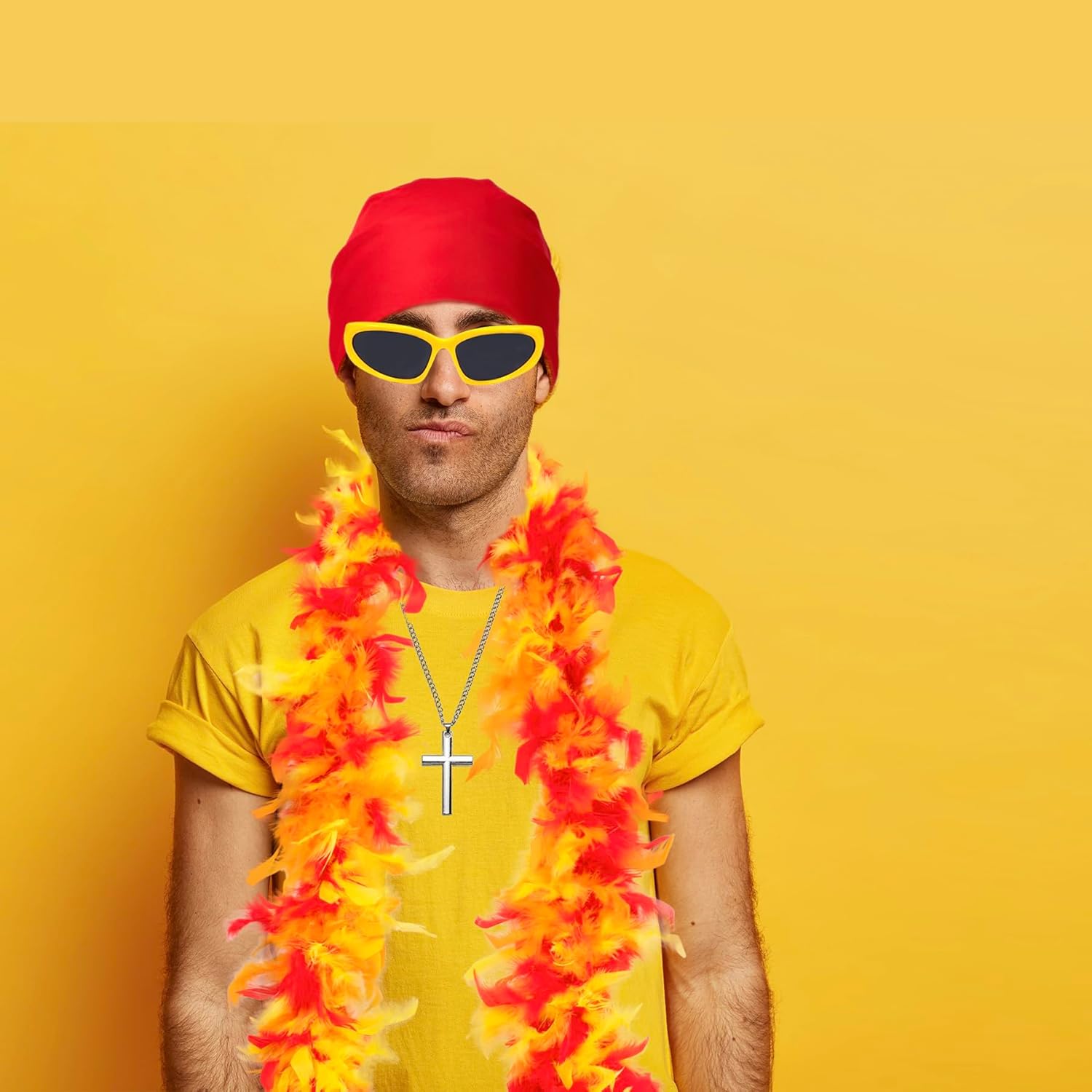 EQVYG 6PCS Halloween Wrestler Costume Accessories Adult Bandana Feather Boa Mustache Glasses Bracers Necklace Mens Cosplay - Image 7