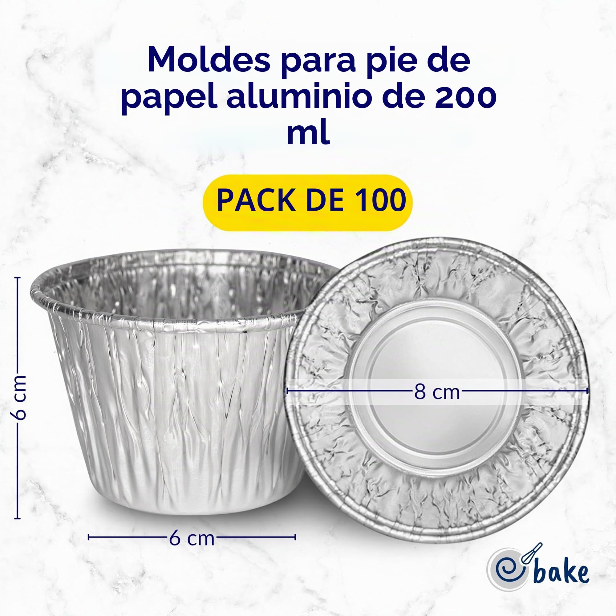 ebake Moldes Desechables Reposteria - (200ml) Paquete de 100 Moldes Horno Reutilizables - Moldes de Aluminio para Freidora de Aire - Molde Flan para Horneado de Muffins, Tartas y Pudding