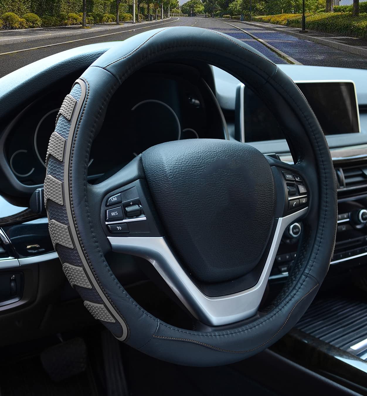 Photo 1 of Car Steering Wheel Cover with Durable PU Leather, Universal 15 inch Fit