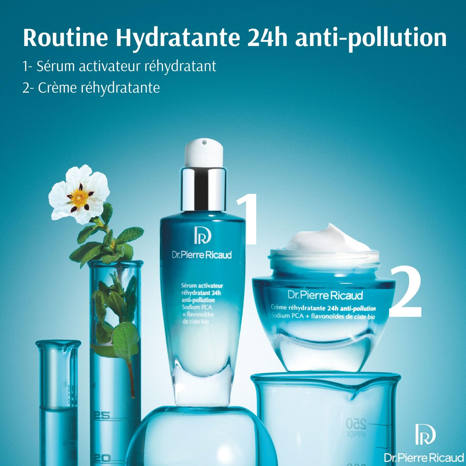Dr Pierre Ricaud Sérum Réhydratant 24h Visage Anti-Pollution 30ml | Double la pénétration des actifs, Sodium PCA, Flavonoïdes de ciste bio, Hydratation cellulaire, Pour Femme