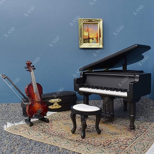 Miniatura 8 de iLAND Casa de muñecas en miniatura Accesorios de Piano Music Box & Miniature Violin a escala 112, regalo romántico para músicos, melodía atemporal