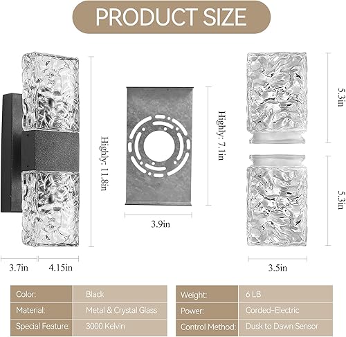 Miniatura 2 de Lámpara de pared al aire libre del atardecer al amanecer, luces de porche delantero, accesorios de iluminación exterior impermeables modernos,