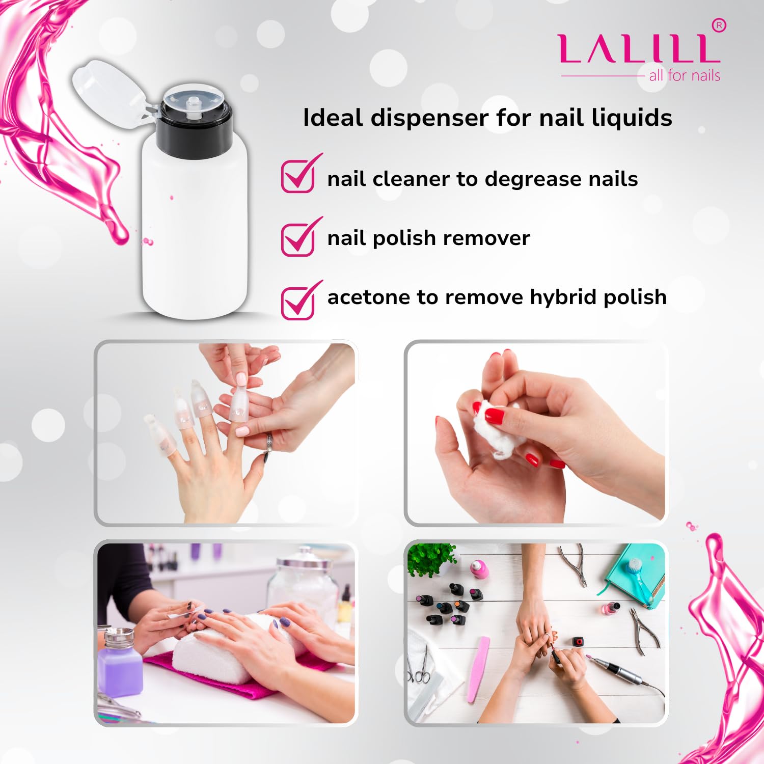 LALILL 2-częściowy dozownik z pompką, zestaw butelek do płynów, zmywacz do paznokci, zmywacz do manicure, 200 ml, biały