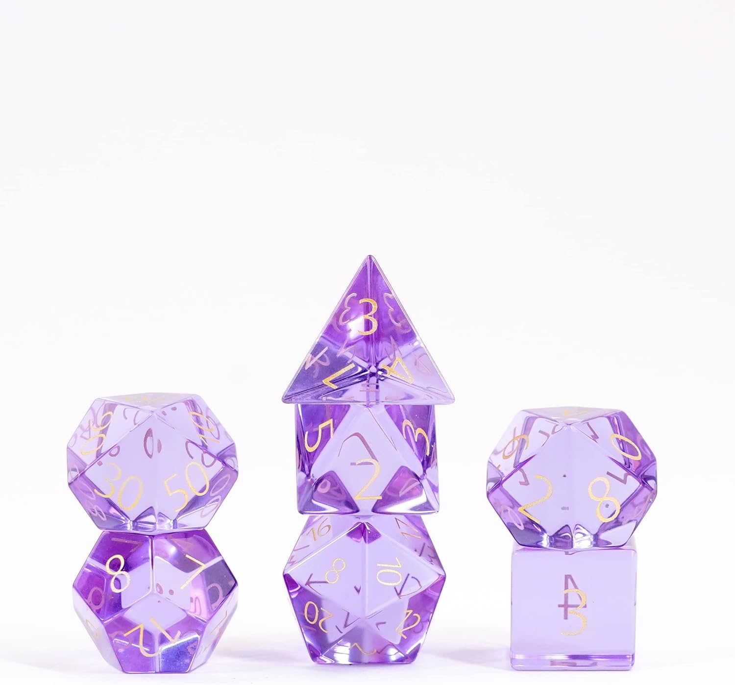 FanRoll 16mm Birthstone Stone Poly DND Dice Set: Engraved February Amethyst, Role Playing Game Dice for Dungeons and Dragons