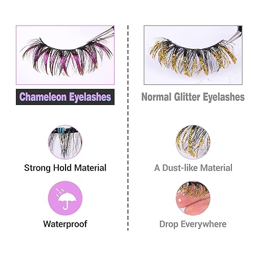 Miniatura 4 de Pestañas postizas con purpurina, aspecto natural, 6 estilos que cambian de color, pestañas de visón para decoración de festivales de Navidad,