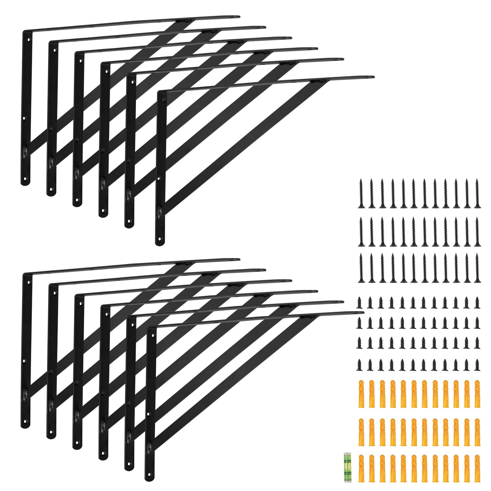 VEVOR Soporte de estante, juego de 12 soportes de montaje en pared duraderos de 18 x 12 pulgadas, diseño triangular negro mate de 3 mm, soportes de estante de acero, soporte de peso de 160 libras
