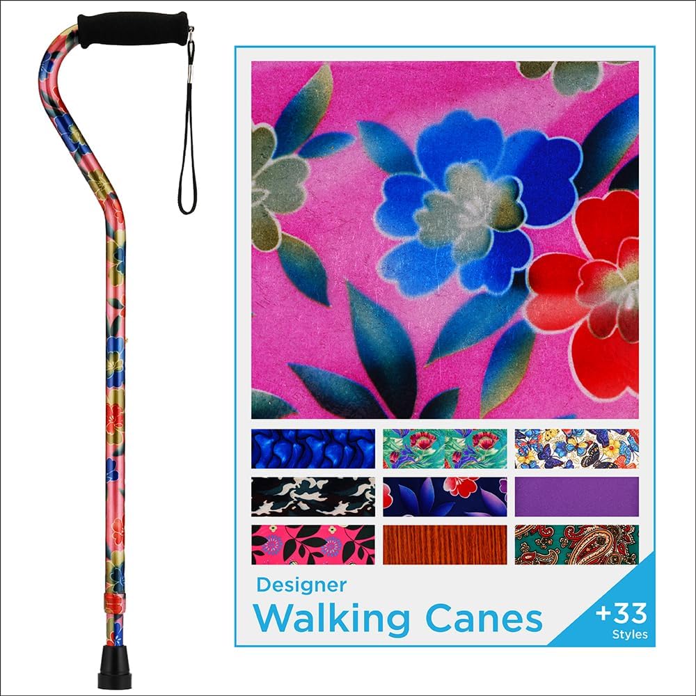 nova designer walking cane with offset handle pink garden