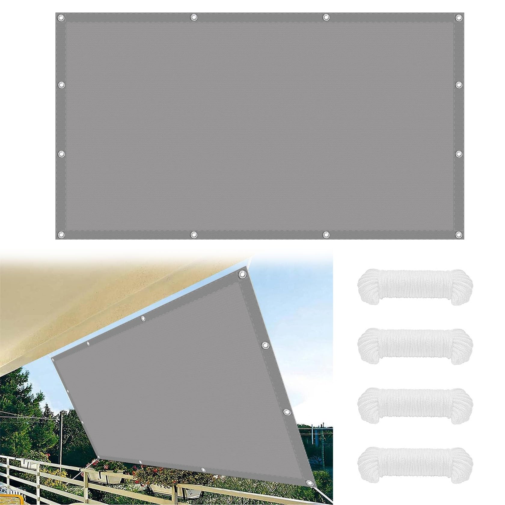 Voile d'ombrage extérieur anti-UV imperméable 2.7 x 2.8 m gris clair