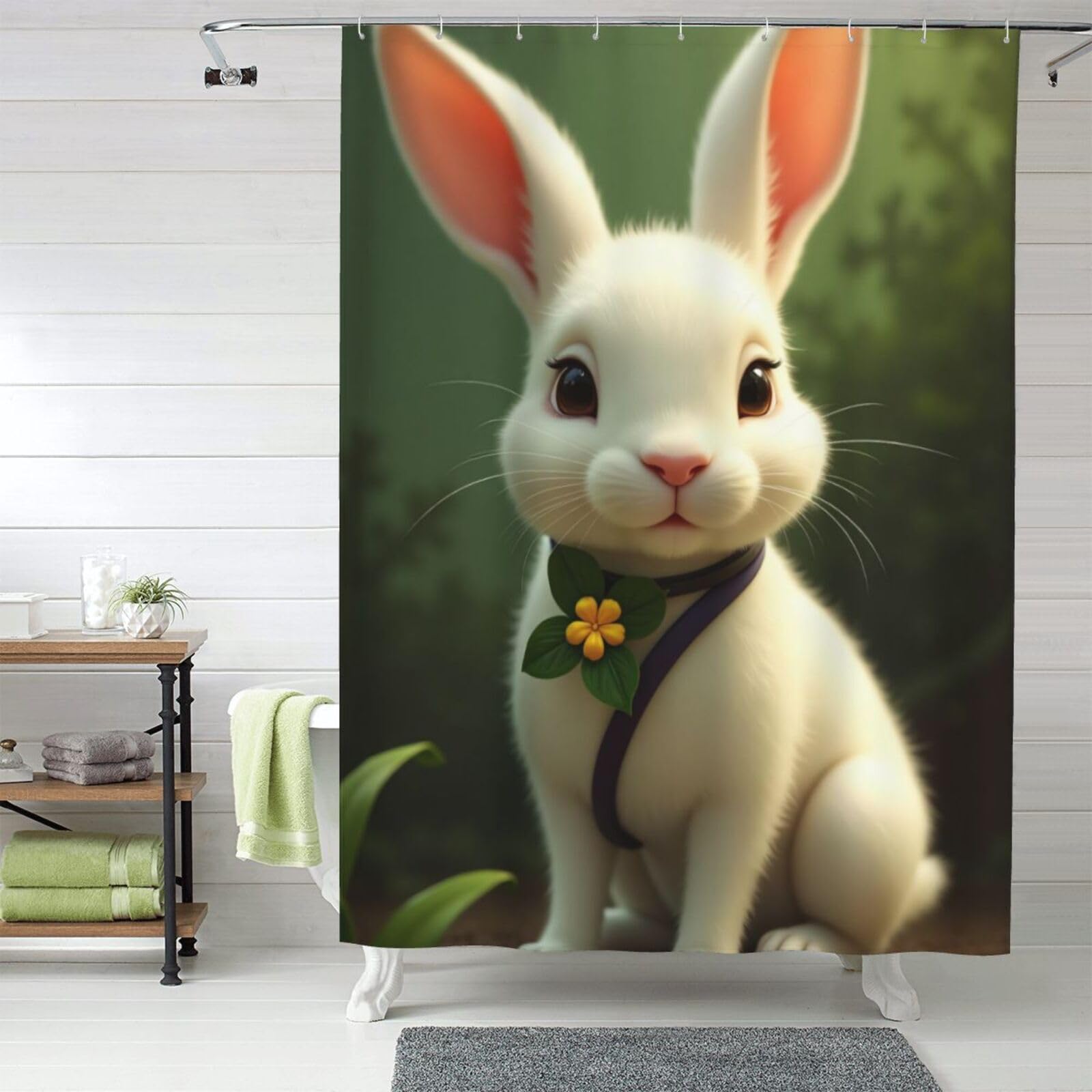 Rideau de douche lapin pour baignoire familiale chaleureuse