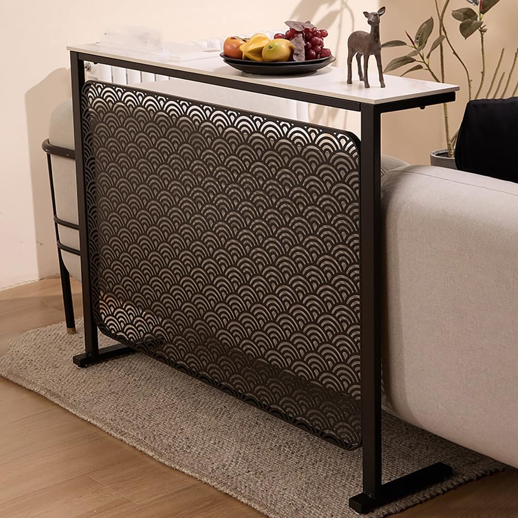 Copri-Radiatore Bianco con Piano in Lastra di Pietra E Piedini Regolabili Consolle da Ingresso da 160 Cm Mensola Appoggio Divano Metallo per Soggiorno E Bagno,Nero,L80*H80*W25