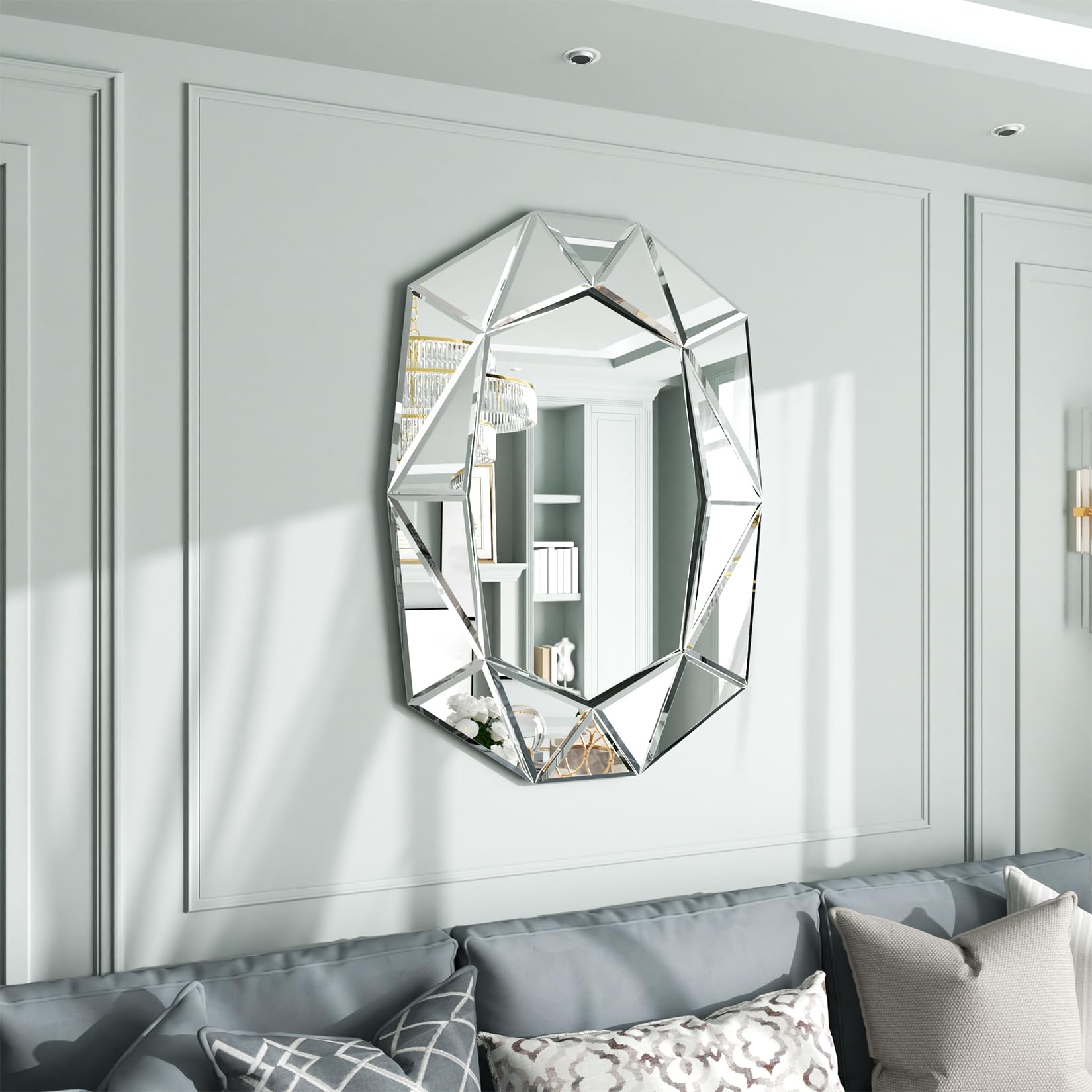 Espejo Pared Grande de Decoracion: Espejo Irregular Moderno Elegante Artístico para Recibidor Salon Entrada Comedor Baño (Plateado)