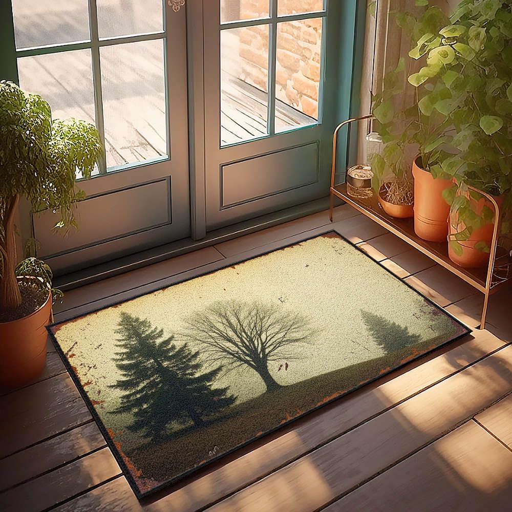 Tapis d'extérieur amusant paysage brumeux paillasson d'automne
