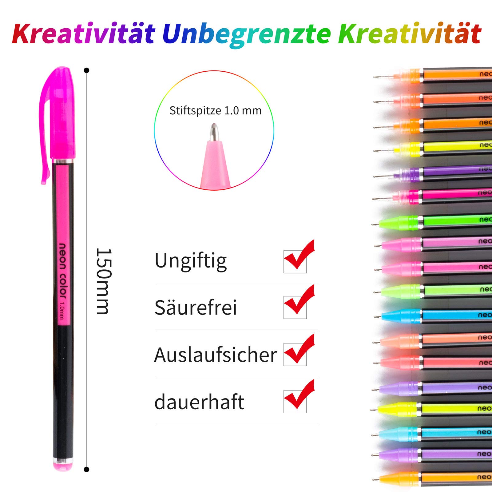 Erlliyeu Gel Pens, 60 Colors Set - Multicolor Ballpoint Pen for Coloring, Drawing, Writing - Non Toxic, Water Resistant, Ergonomic Design - Pack of 60 - Image 4