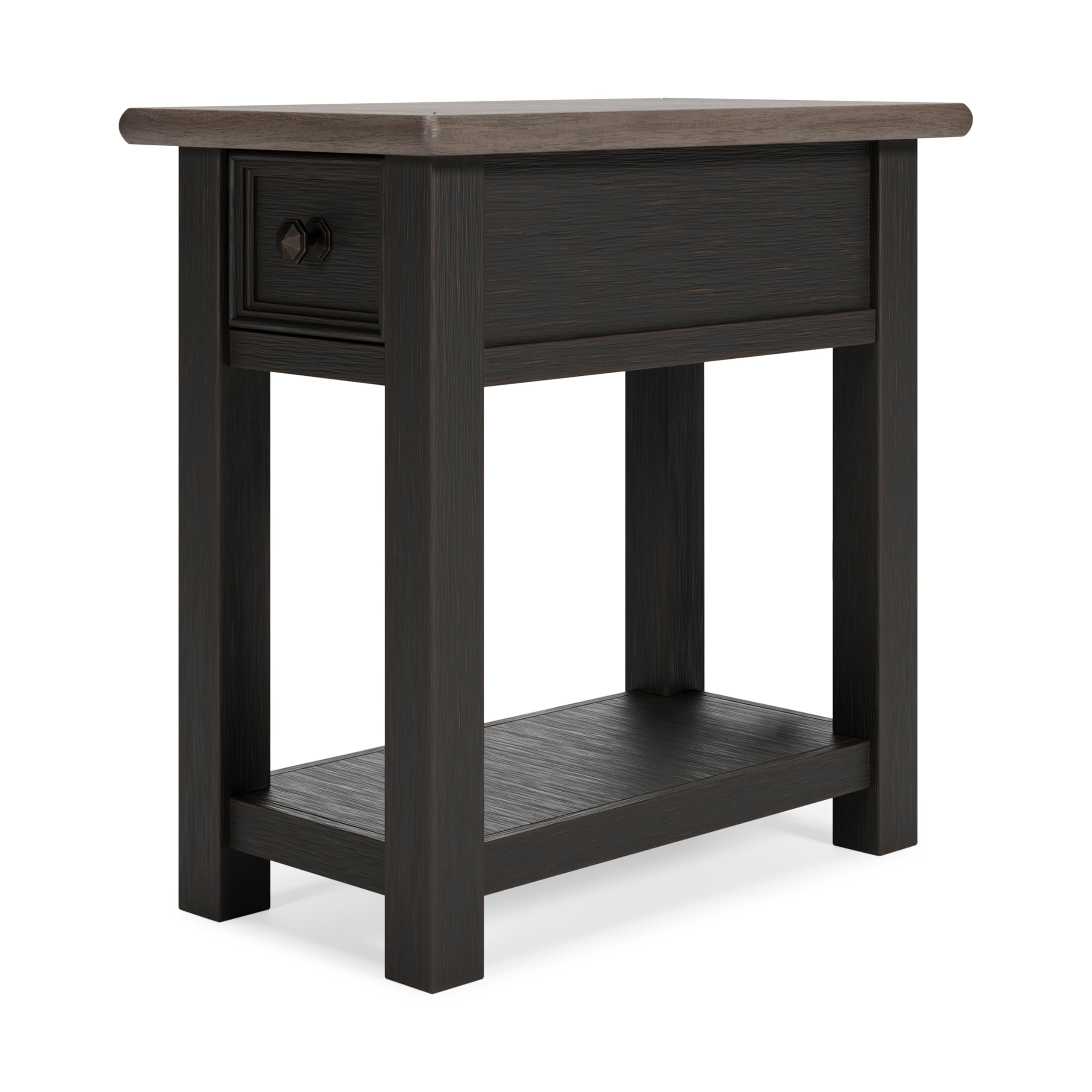 Sponsored Ad - Signature Design by Ashley Tyler Creek Chair Side End Table, Plank-styled Top, Smooth-gliding Drawer, Wood, 14.13" W x 24.13" D x 24.13" H, Light Brown & Whitewash