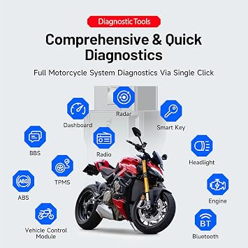 TOPDON TOPSCAN MOTO Motorcycle OBD2 Scanner Diagnostic Tool - Bluetooth Wireless Motorcycle Diagnostic Tool for BMW, Ducati, Harley-Davidson - Comprehensive Motorcycle Code Reader with AutoVIN