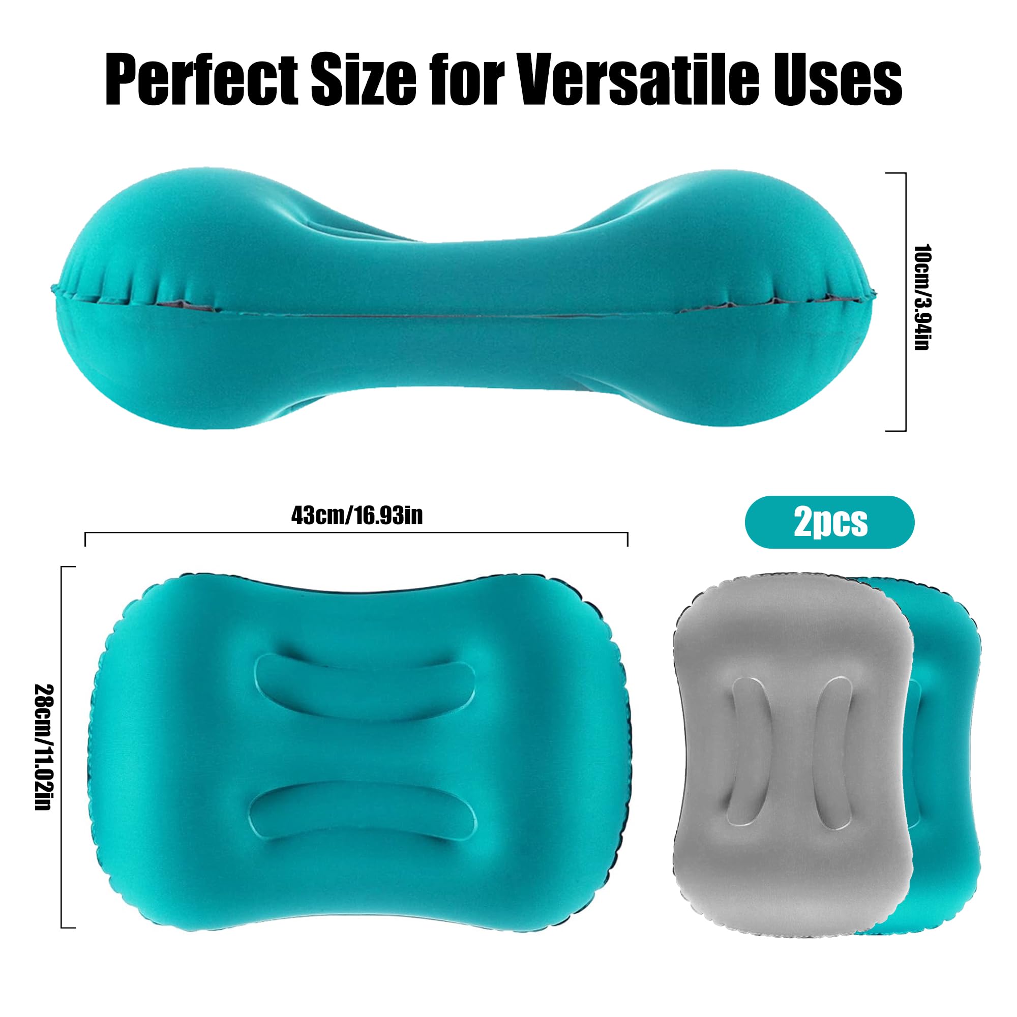 JAADU 2 PCS Almohada Hinchable, Almohada de Playa Hinchable, Diseño Ergonómico Almohada para Viaje, Compresible, Compacta, Almohada Inflable para Camping, Playa, Viajes, Oficina