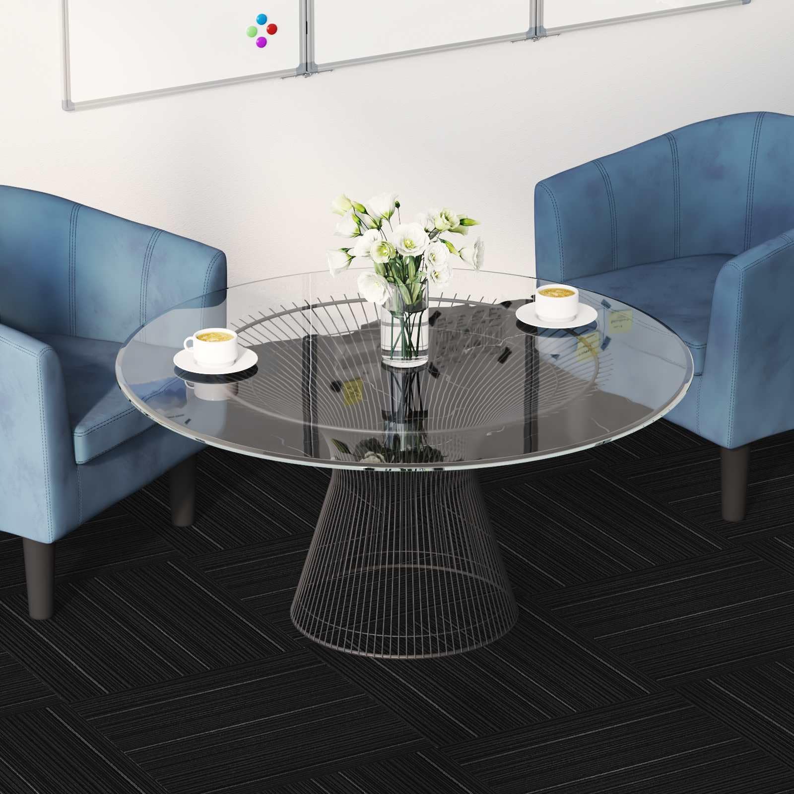 Teppichfliesen Gestreift Dunkelgrau 50 x 50 cm 20er Set, schallabsorbierende Teppichplatten Schlingenware für Wohnzimmer und Büro, strapazierfähiger Bodenbelag PP