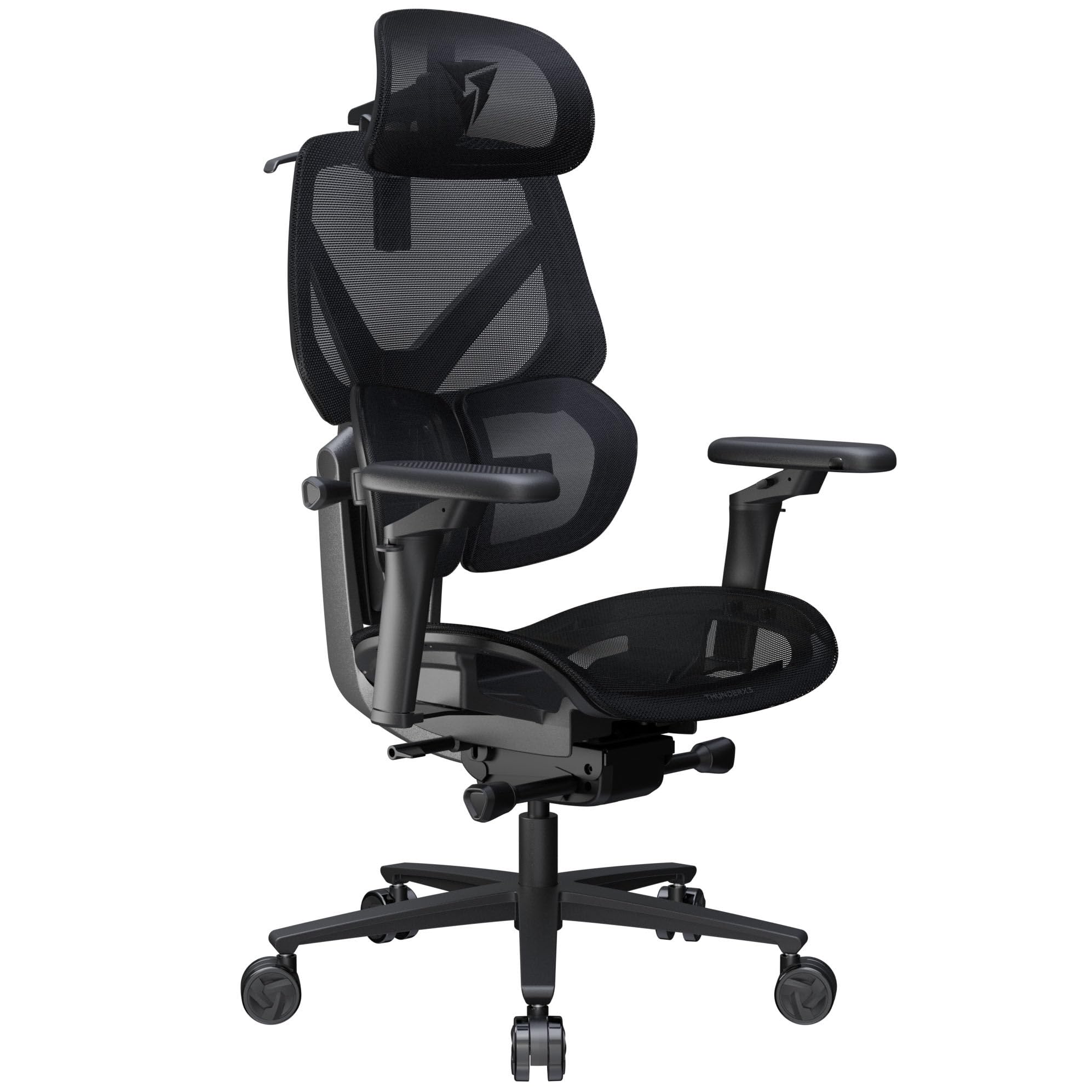 ThunderX3 Flex Pro - Silla de oficina ergonómica para adultos, silla de juegos, silla de escritorio de respaldo alto, inclinación sincrónica, inclinación hacia adelante, 19D totalmente autoajustable,