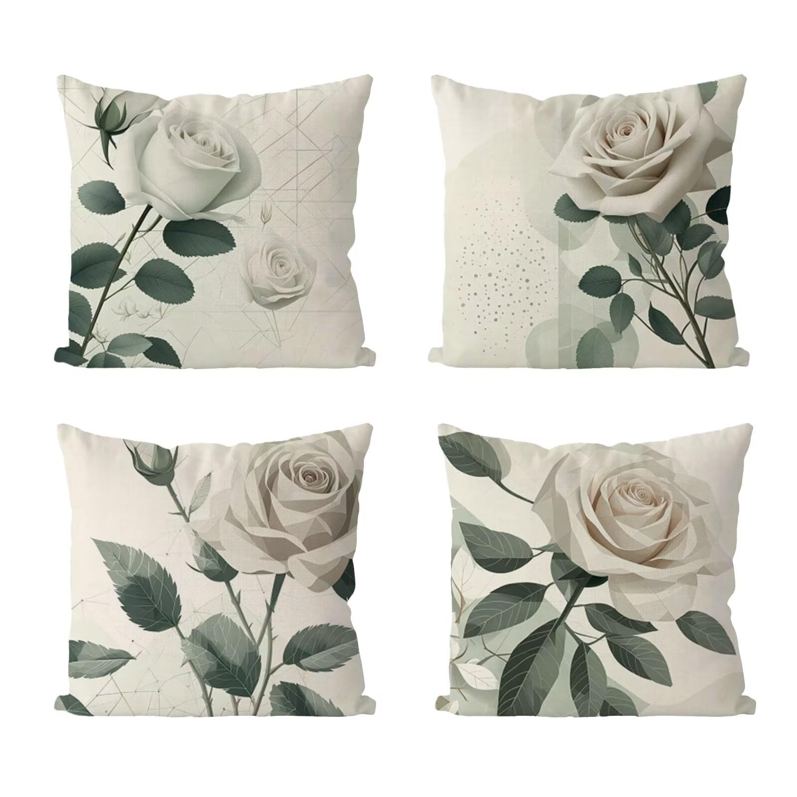 Kissenbezug 65x65 4er Set, Outdoor Kissen Creme Sofakissen, Wasserdicht Kissenbezüge Rose Dekokissen mit Unsichtbarem Reißverschluss, Zierkissenbezüge für Schlafzimmer Sofa Stuhl Bett Garten G1-245