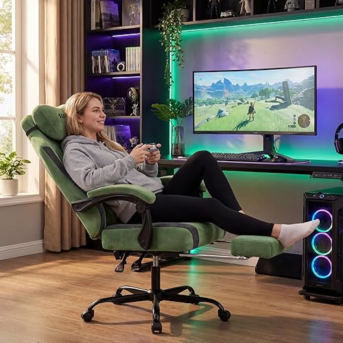 Miniatura 2 de SUKIDA Silla ergonómica de videojuegos de tela, sillas ergonómicas de respaldo alto para juegos de computadora con gran masaje ajustable, soporte