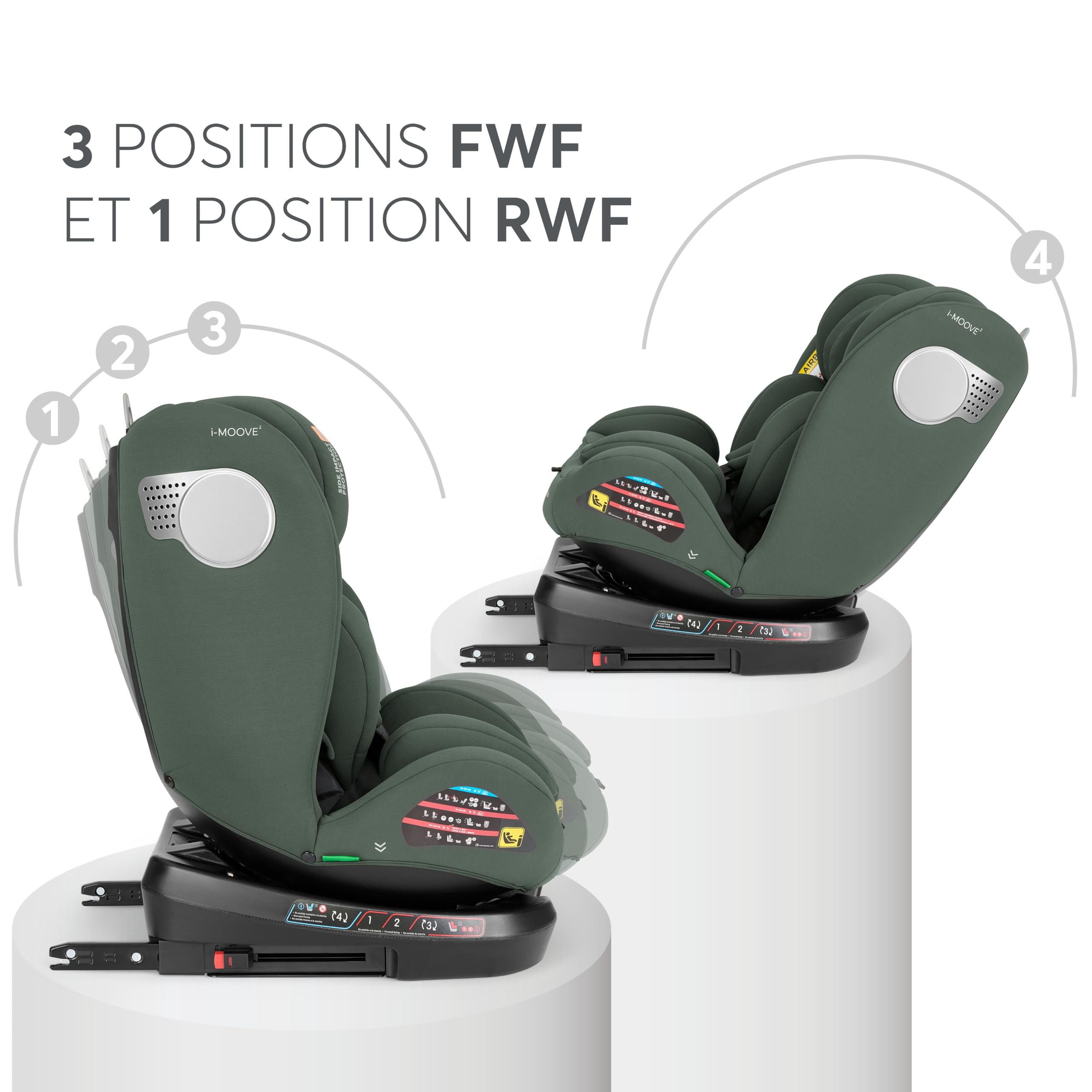 KikkaBoo Siège Auto Bébé 0 à 36 kg (40-150 cm) i-MOOVE 2, Rotation 360°, ISOFIX, i-Size, Dos & Face à la Route, Appuie-tête Réglable, Inclinable, Vert Armée