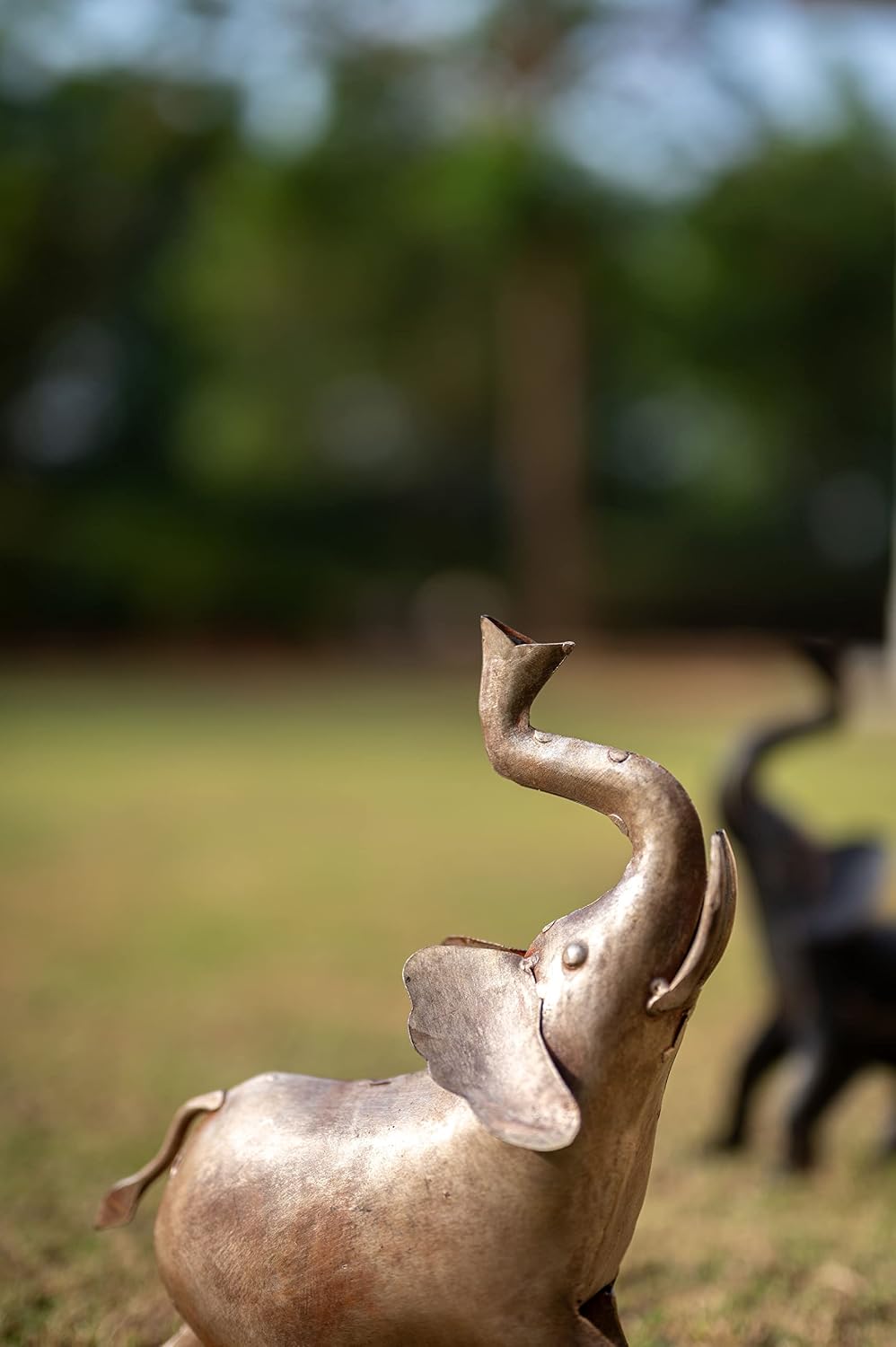 Handcrafted Elephant Figurine – Recycled Iron Decorative Sculpture for Home, Shelf, or Office Décor, Vintage Rustic Finish, 7.5 x 2.5 x 10 in