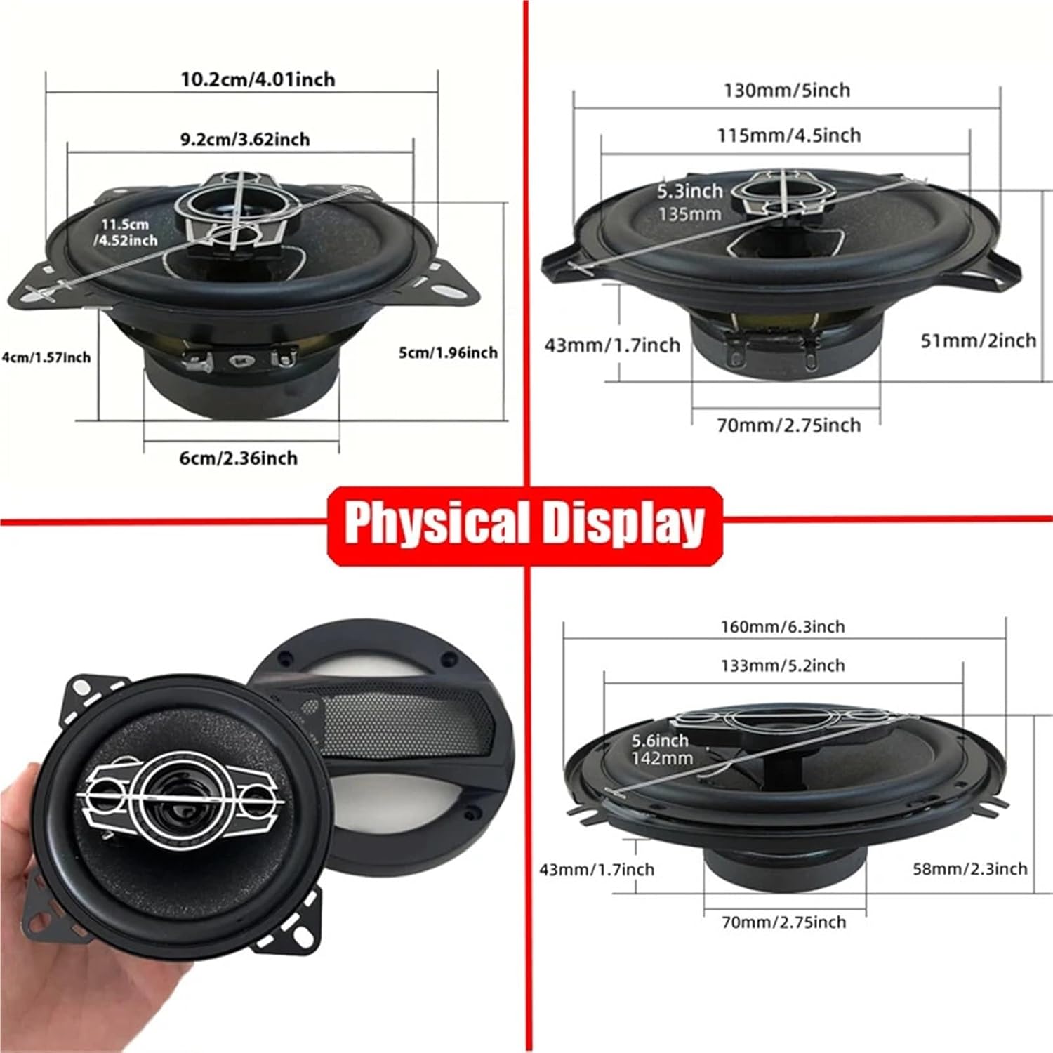 1Pair 4/5/6 Inch 4-Way 220W/300W/350W Universal Car HiFi Coaxial Speaker Auto Music Stereo Car Door Full Range Speakers Woofer(1 Pair 6 inch)