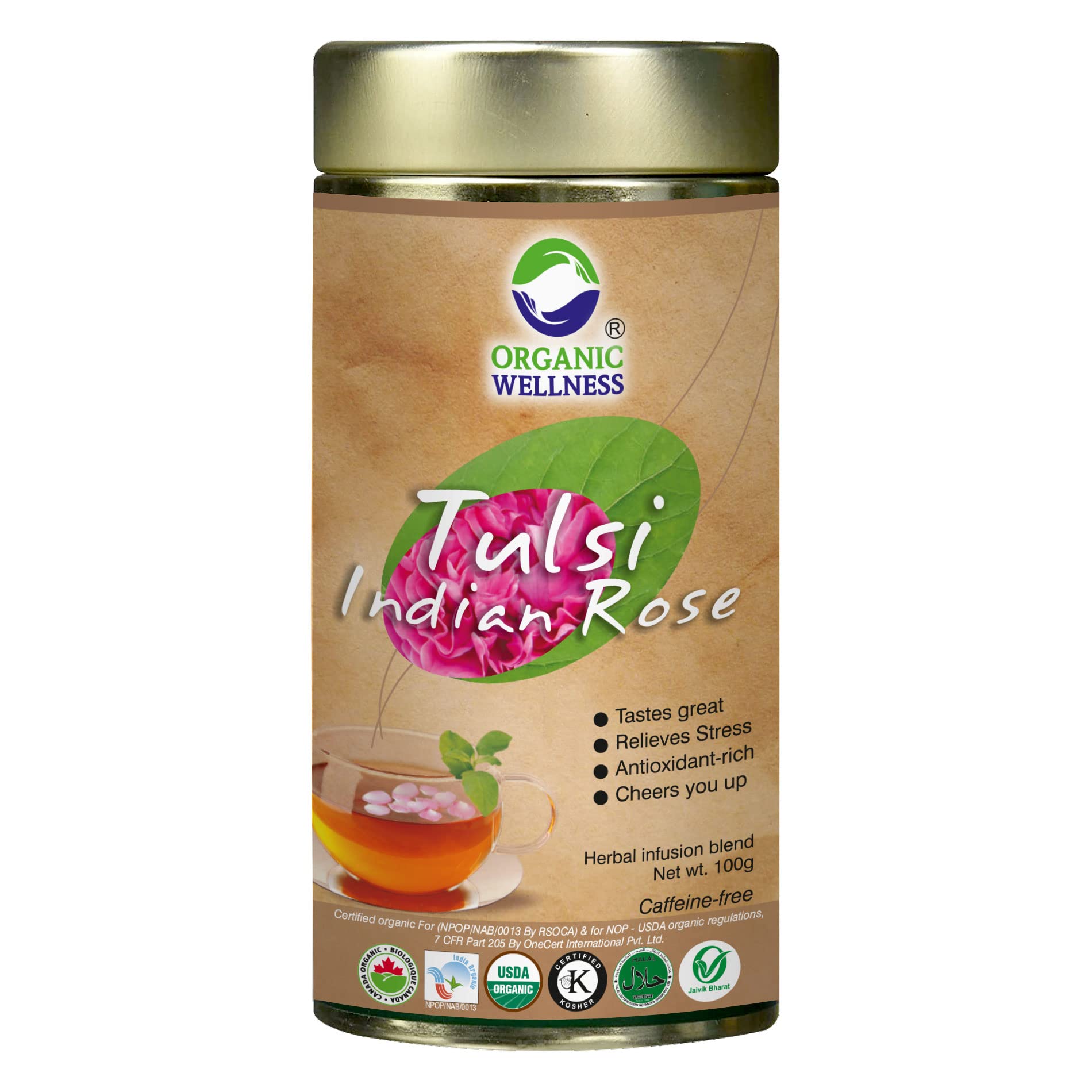 Organic Wellness Tulsi Indian Rose Tea Tin Pack (100 Gm) | Made With Tulsi & Fragrant Indian Rose | Rich In Antioxidants | Stress Reliever | Immunity Booster | Good For Skin (Pack of 1) (B01CZVNENG) Amazon Price History, Amazon Price Tracker