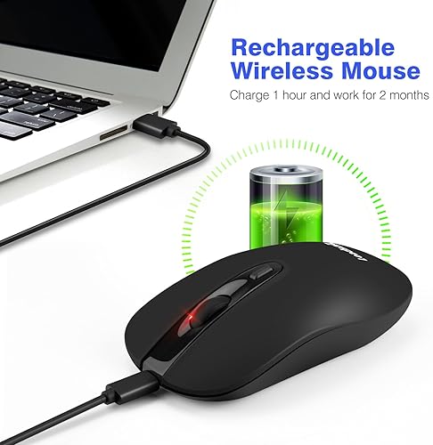Miniatura 2 de LeadsaiL Ratón inalámbrico recargable para computadora mouse portátil delgado inalámbrico de 24 G menos ruido para laptop mouse óptico con 5 niveles