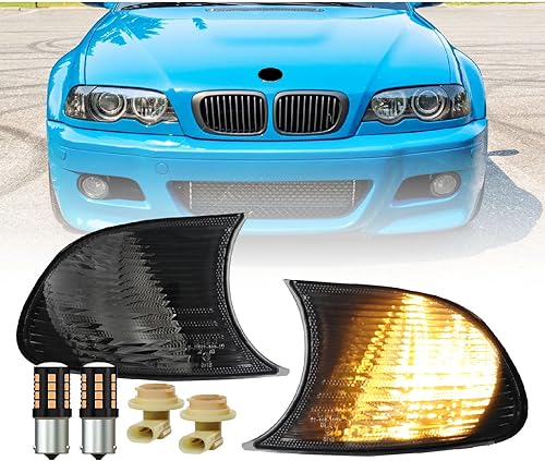 DEPO E46 - Luces de esquina 2D con actualizaciones LED, lámparas de señal de giro de esquina roscadas Euro Smoke (izquierda + derecha) compatibles